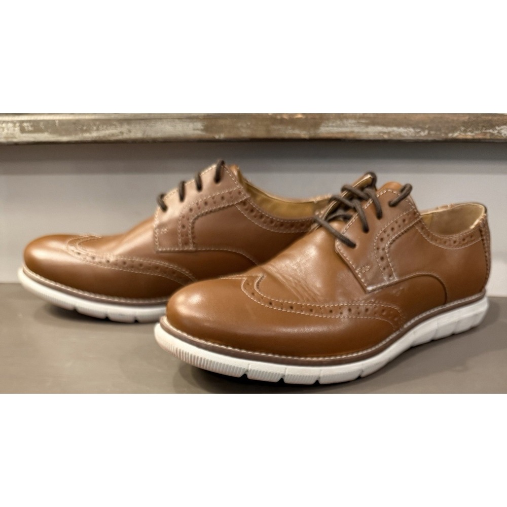 Johnston & Murphy Big Kid Holden Wingtip Brown Boy's US 4.5 Med Upper Leather - Picture 3 of 9